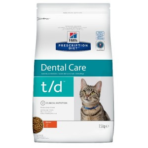 Hill's Prescription Diet t/d Dental Care (Сухой диетический корм для кошек для поддержания здоровья ротовой полости курица), 1,5 кг