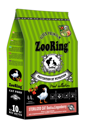 ZooRing Sterilized CAT DUCK&Lingonberry (Утка с брусникой), 10 кг