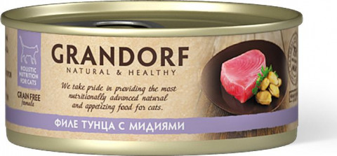 Grandorf №8 Adult консервы для взрослых кошек филе тунца с мидиями - 70 г х 6 шт