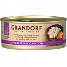 Grandorf chicken With Salmon In Broth влажный корм для кошек, куриная грудка с лососем - 70 г х 6 шт