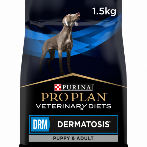 Purina Pro Plan Veterinary Diets DRM Dermatosis сухой корм для щенков и взрослых собак для поддержания здоровья кожи при дерматозах и выпадении шерсти - 1,5 кг