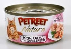 Petreet (Консервы для кошек Кусочки розового тунца с креветками) 70г х 4шт + 2шт в ПОДАРОК