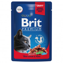 Brit Premium (Паучи для взрослых кошек говядина и горошек в соусе), 85 г х 14 шт