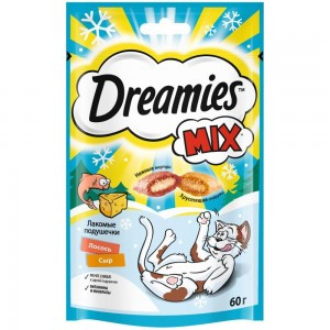 Dreamies Лакомые подушечки с Лососем и Сыром (Лакомство для кошек), 60 г х 6шт