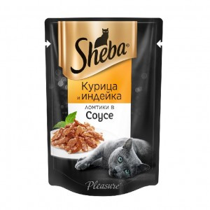 АКЦИЯ Sheba Pleasure Курица и индейка (Паучи для взрослых кошек), 85г х 24шт