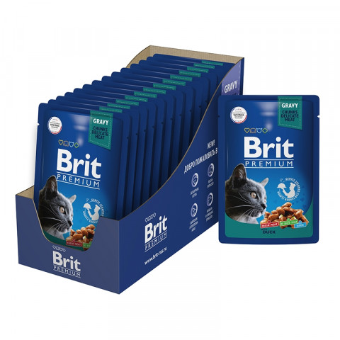 Brit Premium (Паучи для взрослых кошек утка в соусе), 85 г х 14 шт