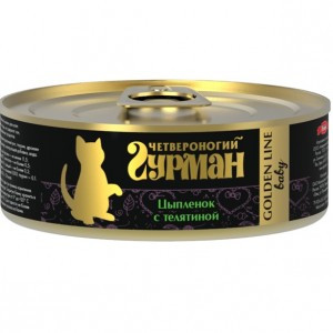 Четвероногий Гурман Golden Line baby Цыпленок с телятиной в желе (Консервы для котят) 100 г