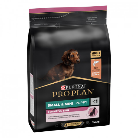 Purina Pro Plan Sensitive Skin сухой корм для щенков мелких и карликовых пород с чувствительной кожей с лососем и рисом - 3 кг