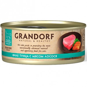 Grandorf Fillet of Tuna with Salmon (Беззерновые консервы для кошек Филе тунца c мясом лосося) 70 г х 6 шт