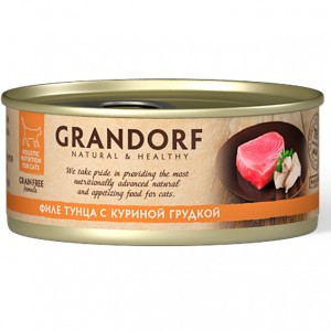 Grandorf Fillet of Tuna with Chicken Breast (Беззерновые консервы для кошек Филе тунца с куриной грудкой) 70 г х 6 шт