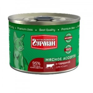 Четвероногий Гурман Мясное ассорти с Говядиной (Консервы для кошек), 190 г