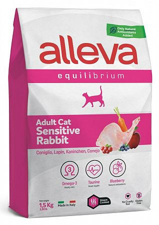 Alleva Equilibrium Adult Cat Sensitive Rabbit сухой корм для взрослых кошек с чувствительным пищеварением кролик - 1,5 кг
