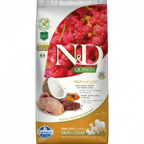 Farmina N&D Quinoa Dog Grain Free Skin & Coat Quail сухой беззерновой корм для взрослых собак для кожи и шерсти с перепелом и киноа - 7 кг
