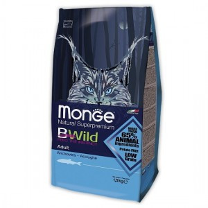 Monge Cat Bwild PFB Low Grain сухой низкозерновой корм для взрослых кошек с анчоусами 10 кг