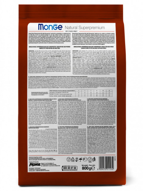 Monge Dog Speciality Mini сухой корм для взрослых собак мелких пород с ягненком, рисом и картофелем 800 г