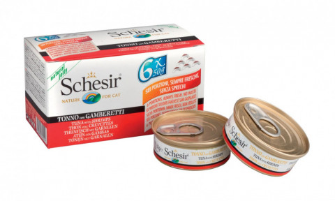 Schesir Cat Adult влажный корм для взрослых кошек с тунцом и креветками в консервах - 50 г