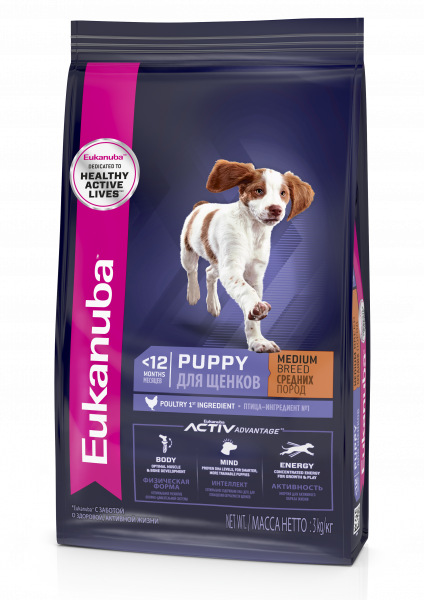 Eukanuba Puppy Medium Breed сухой корм для щенков средних пород с курицей, 15 кг