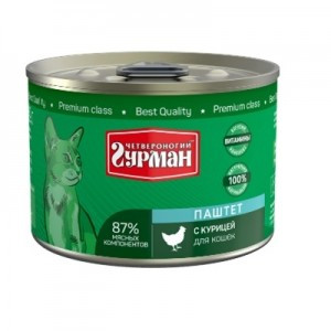Четвероногий Гурман Паштет с Курицей (Консервы для кошек), 190 г