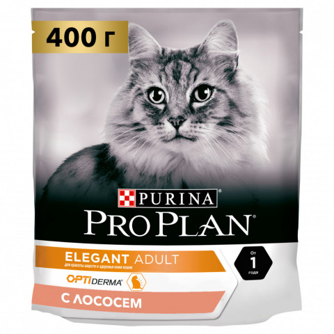 Pro Plan Cat Adult Elegant сухой корм для взрослых кошек для кожи и шерсти с лососем - 400 г