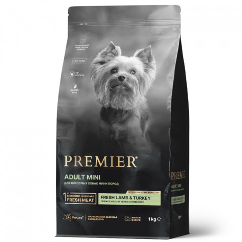 Premier Dog Lamb & Turkey Adult Mini сухой корм для собак мелких пород, свежее мясо ягненка с индейкой - 1 кг