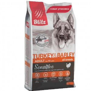 Сухой корм Blitz Adult Turkey & Barley для собак с индейкой и ячменем - 15 кг