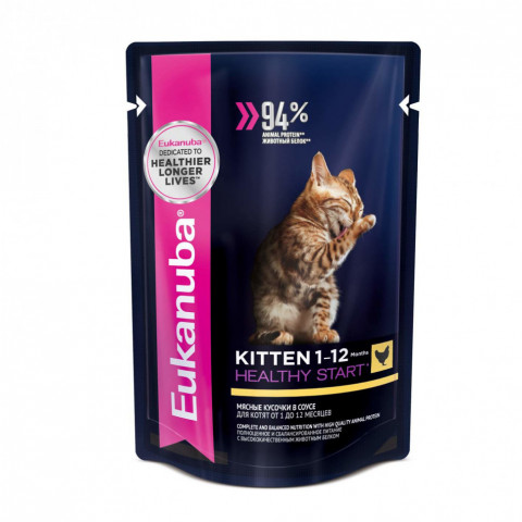 Влажный корм Eukanuba Kitten для котят с курицей в соусе - 85 г
