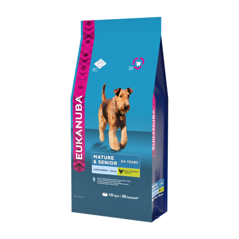 Сухой корм Eukanuba Mature & Senior для пожилых собак крупных пород старше 6 лет с курицей - 15 кг