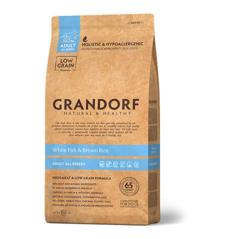 Grandorf white Fish & Rice Adult All Breeds сухой корм для собак всех пород, белая рыба с бурым рисом - 12 кг
