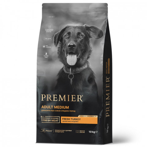 Premier Dog Turkey Adult Medium сухой корм для собак средний пород, свежее мясо индейки - 10 кг