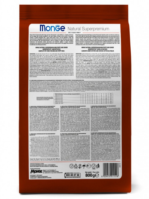 Monge Dog Speciality Mini Puppy & Junior сухой корм для щенков мелких пород с ягненком и рисом 800 г