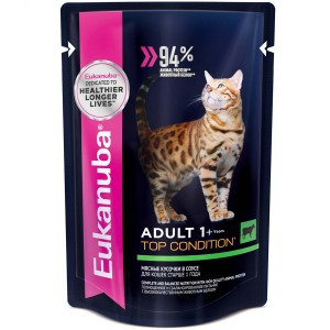 Влажный корм Eukanuba Adult Cat для кошек с говядиной в соусе - 85 г