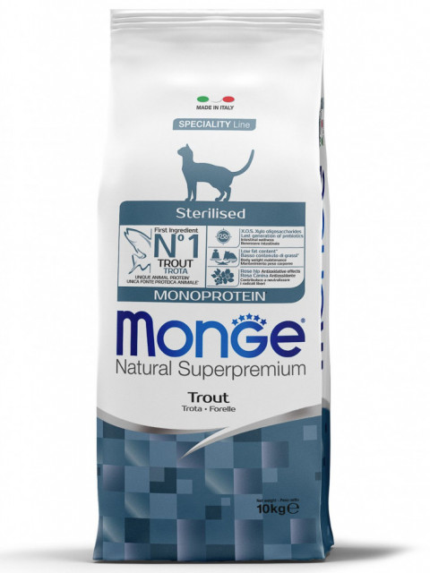 Monge Cat Monoprotein Sterilised сухой корм для стерилизованных кошек с форелью 10 кг