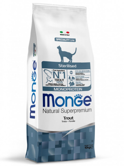 Monge Cat Monoprotein Sterilised сухой корм для стерилизованных кошек с форелью 10 кг