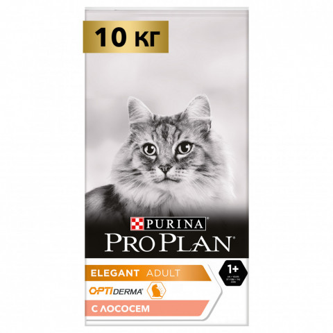 Pro Plan Cat Adult Elegant сухой корм для взрослых кошек для кожи и шерсти с лососем - 10 кг