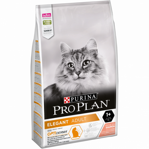 Pro Plan Cat Adult Elegant сухой корм для взрослых кошек для кожи и шерсти с лососем - 10 кг