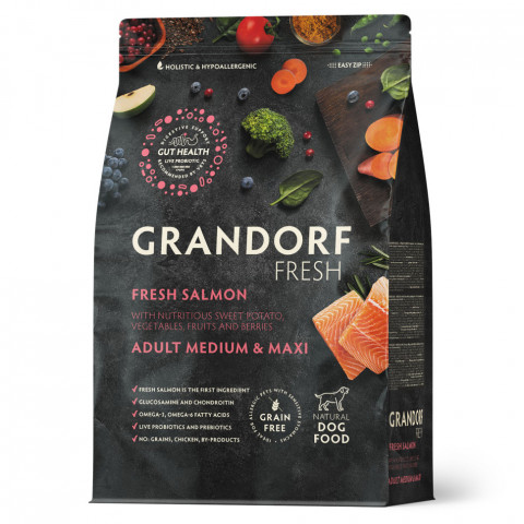 Grandorf Fresh Dog Adult Med&Maxi Salmon&Sweet Potato сухой корм для взрослых собак средних и крупных пород с филе лосося и бататом - 10 кг
