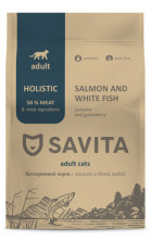 SAVITA сухой корм для кошек с лососем и белой рыбой, 400 г
