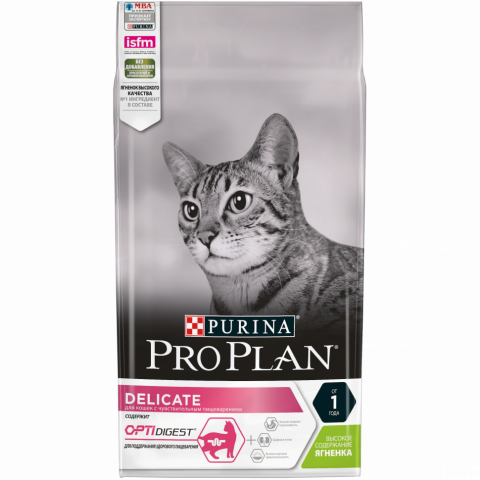 Сухой корм Purina Pro Plan Delicate для кошек с чувствительным пищеварением и привередливых к еде с ягненком - 1,5 кг
