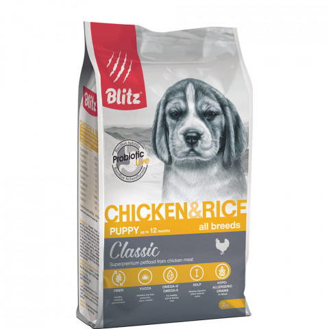 Blitz сухой корм для щенков всех пород с курицей и рисом - 2 кг
