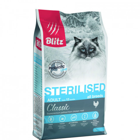Blitz сухой корм для стерилизованных кошек с курицей - 2 кг