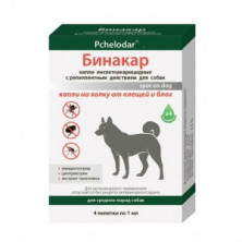 Пчелодар Бинакар для собак средних пород (Капли от блох и клещей), 4 пипетки