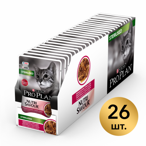 Pro Plan Sterilised паучи для взрослых стерилизованных кошек с уткой - 85 г х 26 шт