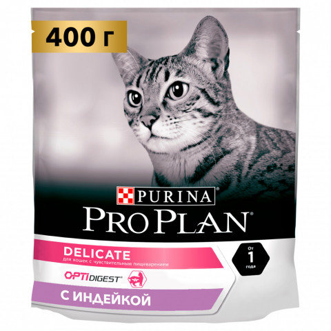 Purina Pro Plan Delicate сухой корм для взрослых кошек с чувствительным пищеварением с индейкой - 400 г