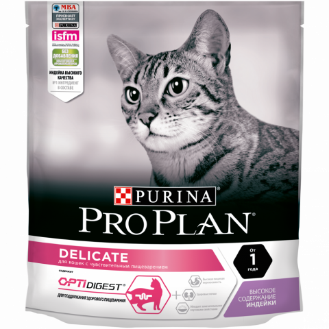 Purina Pro Plan Delicate сухой корм для взрослых кошек с чувствительным пищеварением с индейкой - 400 г