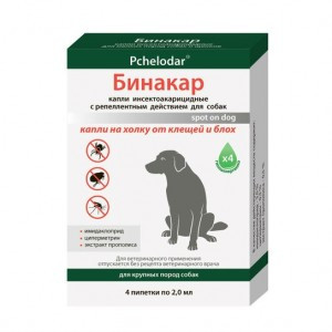 Пчелодар Бинакар для собак крупных пород (Капли от блох и клещей), 4 пипетки