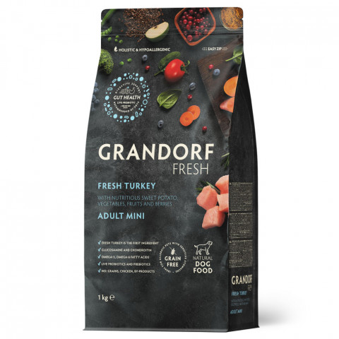 Grandorf Fresh Dog Adult Mini Turkey&Sweet Potato сухой корм для взрослых собак мелких пород с индейкой и бататом - 1 кг