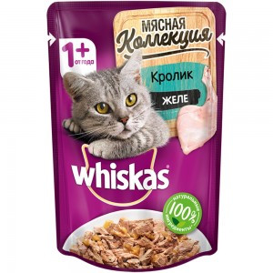 Whiskas Мясная Коллекция Кролик в желе (Паучи для взрослых кошек), 75г х 28шт