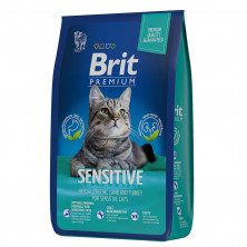 Brit Premium Cat Sensitive (Сухой гипоаллергенный корм для взрослых кошек с чувствительным пищеварением, ягненок с индейкой), 400 г