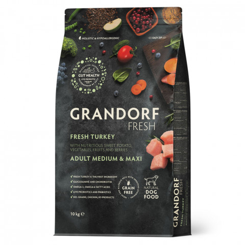 Grandorf Fresh Dog Adult Med&Maxi Turkey&Sweet Potato сухой корм для взрослых собак средних и крупных пород с индейкой и бататом - 10 кг