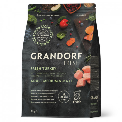 Grandorf Fresh Dog Adult Med&Maxi Turkey&Sweet Potato сухой корм для взрослых собак средних и крупных пород с индейкой и бататом - 3 кг
